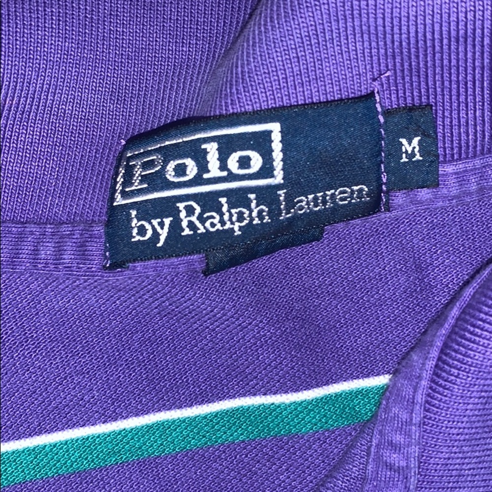 Striped Polo collard shirt medium (purple & green) - Picture 2 of 3